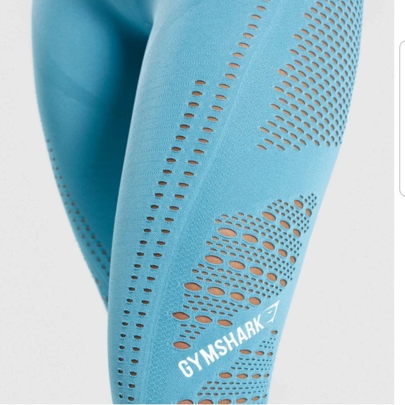 Gymshark Teal Aqua Sea Blue Flawless Leggings Small S like New laser cut mesh - Picture 4 of 9